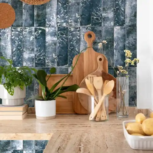 Seizoensaanbieding Wandtegel Ragno Lume Cove Handvorm Blauw Glans 6,5x23