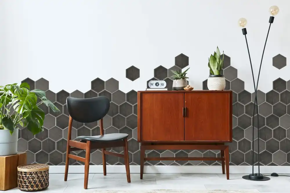Wandtegel Navale Prime Grafito Antraciet Hexagon Klein Glans 10,8x12,4 Gereduceerde Prijs