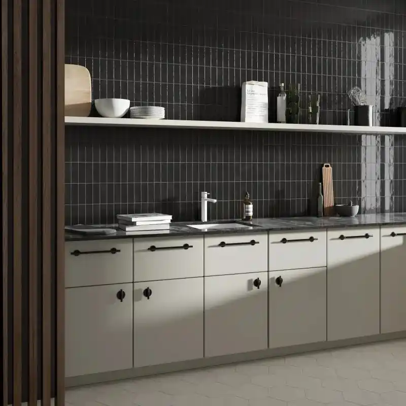 Wandtegel Equipe Ceramica Coco Black Hat Zwart Glans 5x15 Laatste Versie