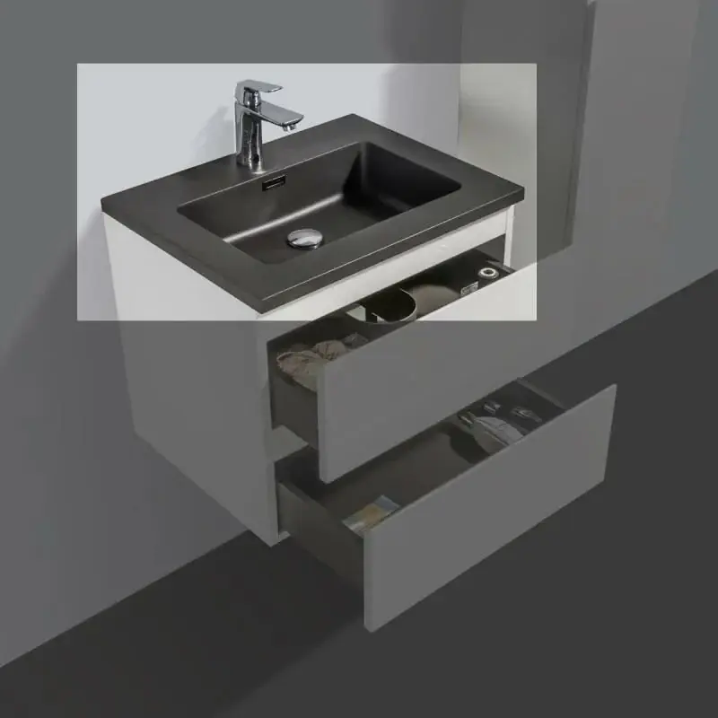 Sanitair Boch Kwartsteen Wastafel Zwart 60 cm Met Kraangat Direct Beschikbaar
