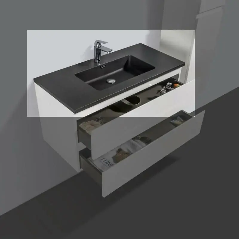 Sanitair Boch Kwartsteen Wastafel Zwart 100 cm Met Kraangat Exclusieve Aanbieding