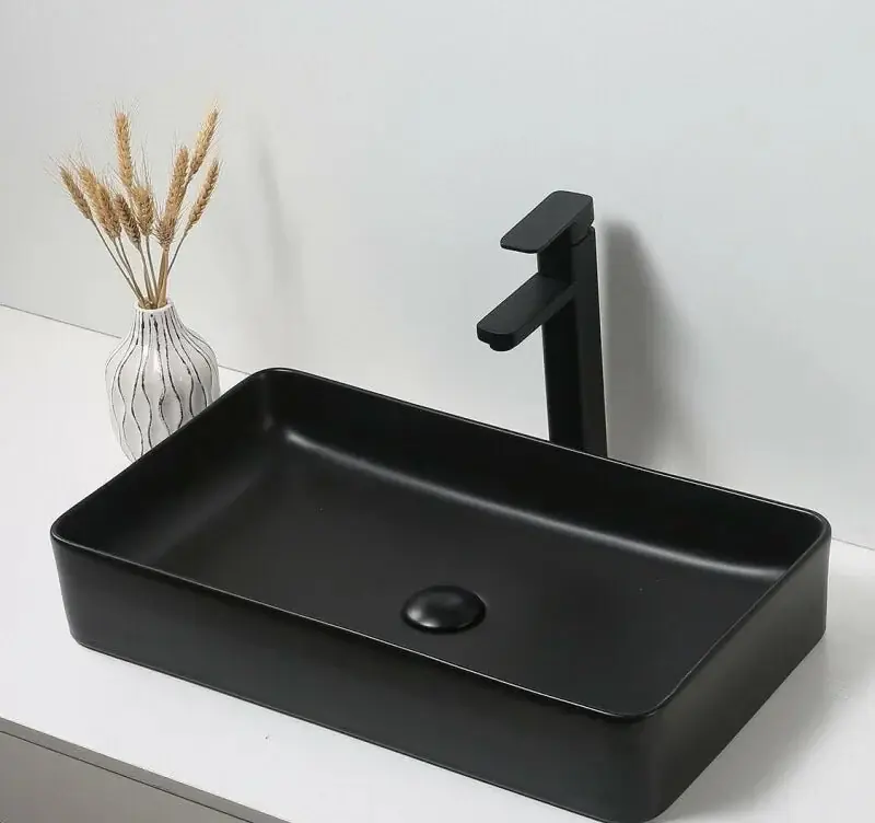 Uitverkoop Sanitair Sani Waskom Keramiek Zwart Mat 60x34x11cm