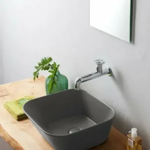 Hoge Kwaliteit Sanitair Sanibud Waskom Keramiek Vierkant Grijs Mat 42x42x16,5cm