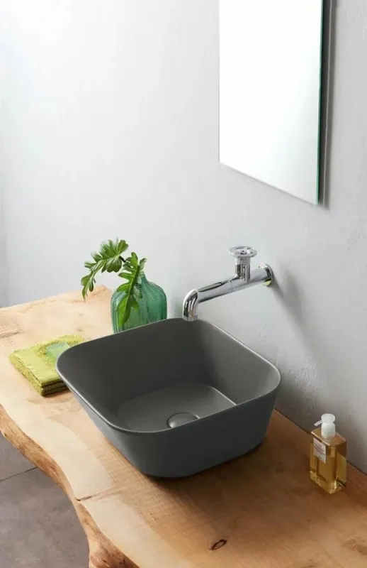 Hoge Kwaliteit Sanitair Sanibud Waskom Keramiek Vierkant Grijs Mat 42x42x16,5cm