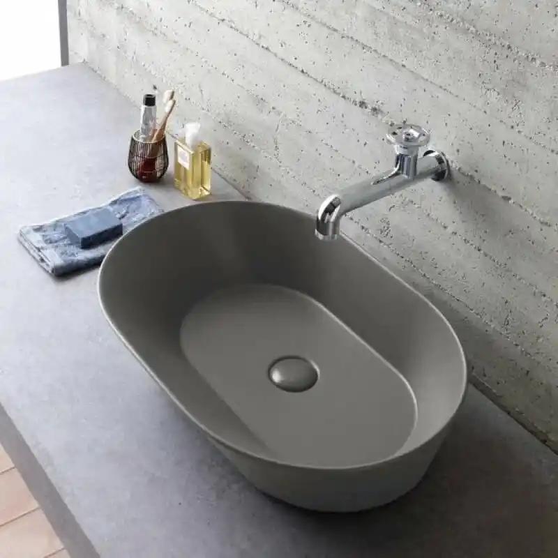 Sanitair Saniclear Waskom Keramiek Ovaal Grijs Mat 60x42x16,5cm Favoriet