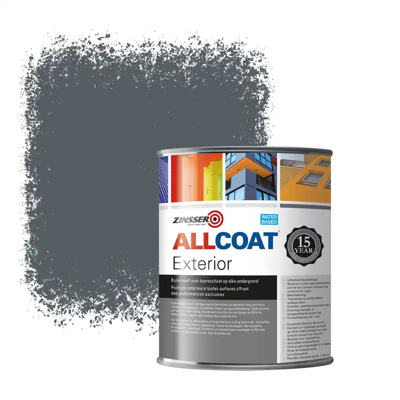 Rechtstreeks Van De Fabrikant Zinsser Allcoat Exterior Muurverf RAL 7011 IJzergrijs - 1 liter