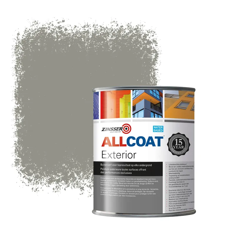 Zinsser Allcoat Exterior Muurverf RAL 7030 Steengrijs - 1 liter Direct Beschikbaar