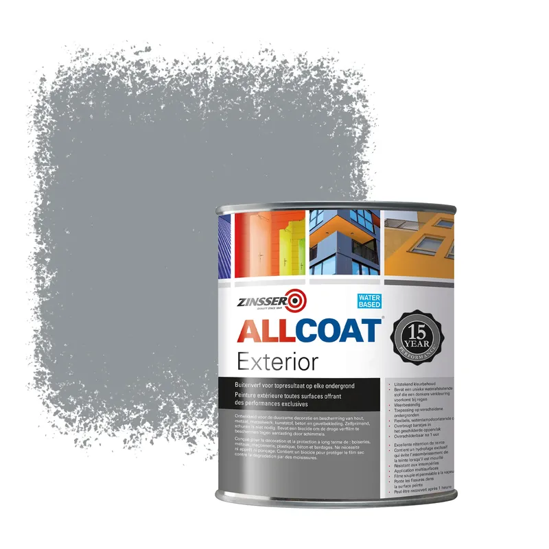 Zinsser Allcoat Exterior Muurverf RAL 7045 Telegrijs 1 - 1 liter Betrouwbaar