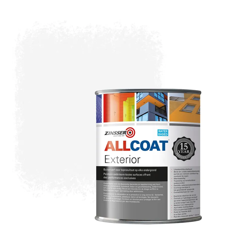 Gecertificeerd Zinsser Allcoat Exterior Muurverf RAL 9003 Signaalwit - 1 liter