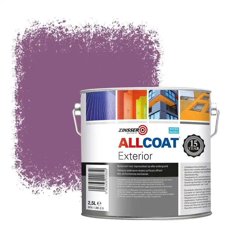 Zinsser Allcoat Exterior Muurverf RAL 4001 Roodlila - 2,5 liter Laatste Versie