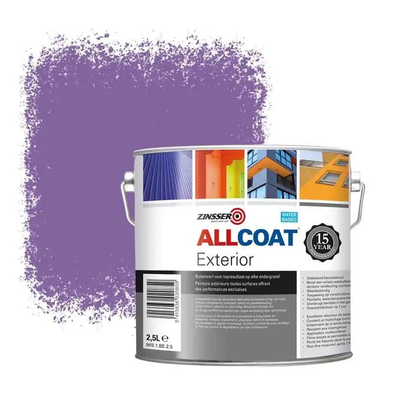 Zinsser Allcoat Exterior Muurverf RAL 4005 Blauwlila - 2,5 liter Direct Beschikbaar