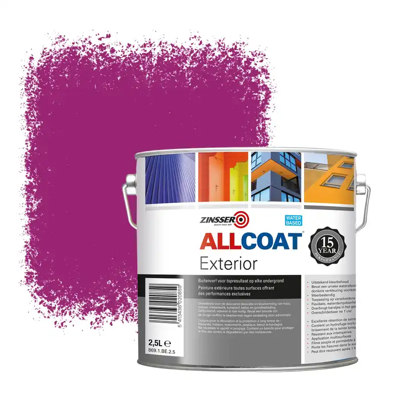 Populair Zinsser Allcoat Exterior Muurverf RAL 4006 Verkeerspaars - 2,5 liter
