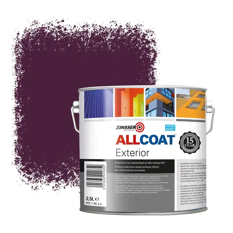 Koopje Zinsser Allcoat Exterior Muurverf RAL 4007 Purperviolet - 2,5 liter