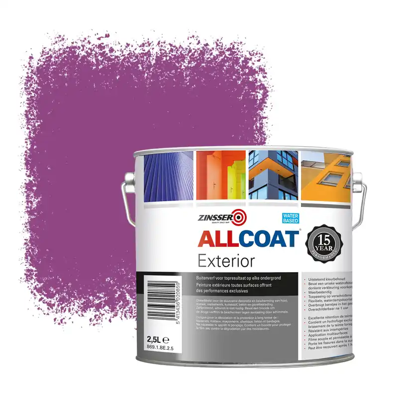 Zinsser Allcoat Exterior Muurverf RAL 4008 Signaalviolet - 2,5 liter Populair