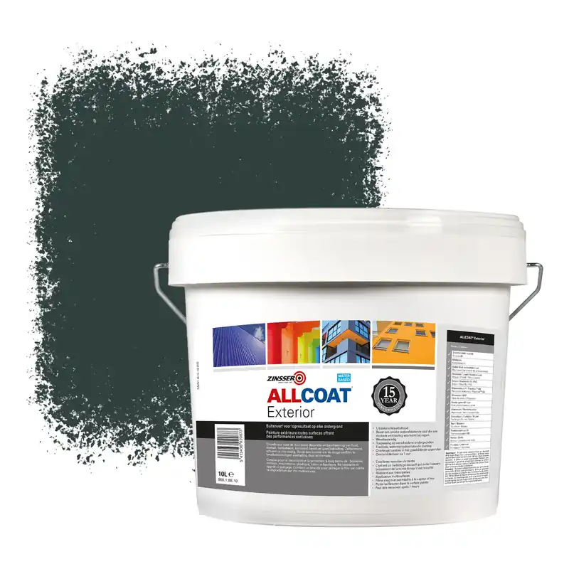 Zinsser Allcoat Exterior Muurverf RAL 6012 Zwartgroen - 10 liter Direct Beschikbaar