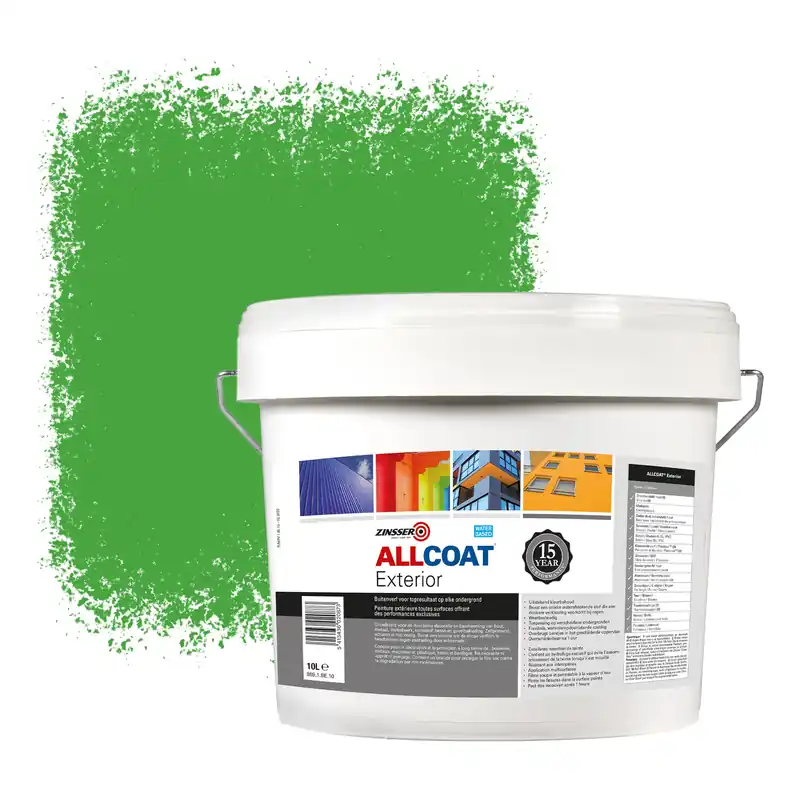 Zinsser Allcoat Exterior Muurverf RAL 6018 Geelgroen - 10 liter Betaalbaar