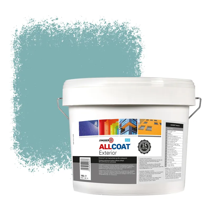 Finale Uitverkoop Zinsser Allcoat Exterior Muurverf RAL 6034 Pastelturkoois - 10 liter