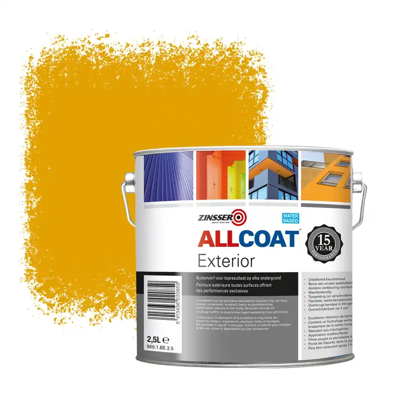 Flitsaanbieding Zinsser Allcoat Exterior Muurverf RAL 1006 Maisgeel - 2,5 liter