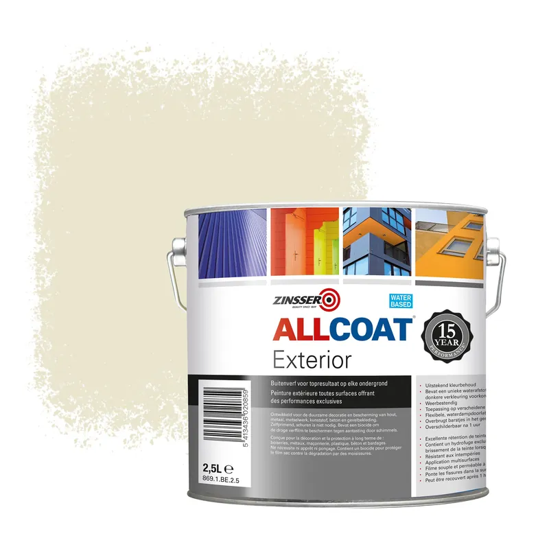 Laatste Kans Zinsser Allcoat Exterior Muurverf RAL 1013 Parelwit - 2,5 liter