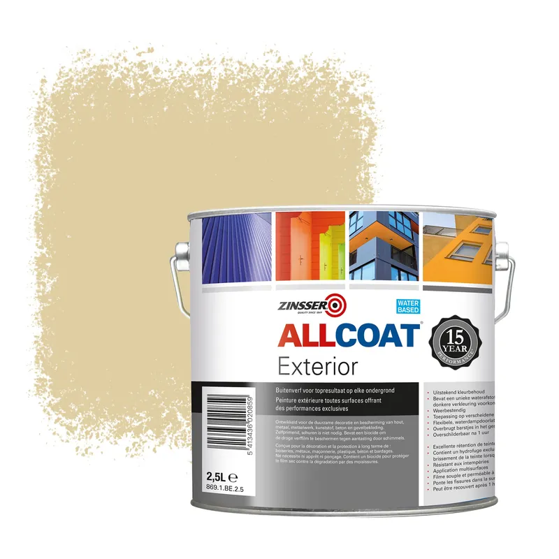 Exclusieve Aanbieding Zinsser Allcoat Exterior Muurverf RAL 1014 Ivoorkleurig - 2,5 liter