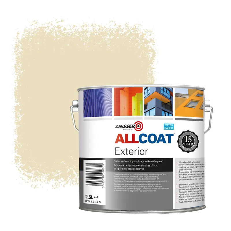 Zinsser Allcoat Exterior Muurverf RAL 1015 Licht ivoorkleurig - 2,5 liter Voordeelprijs