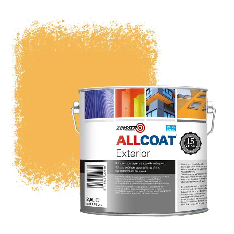 Zinsser Allcoat Exterior Muurverf RAL 1017 Saffraangeel - 2,5 liter Voordeelprijs
