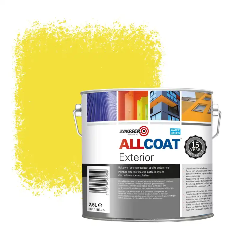 Zinsser Allcoat Exterior Muurverf RAL 1018 Zinkgeel - 2,5 liter Snelle Levering
