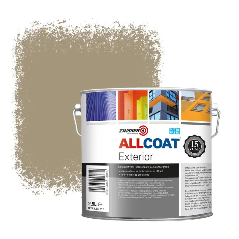 Zinsser Allcoat Exterior Muurverf RAL 1019 Grijsbeige - 2,5 liter Bestseller
