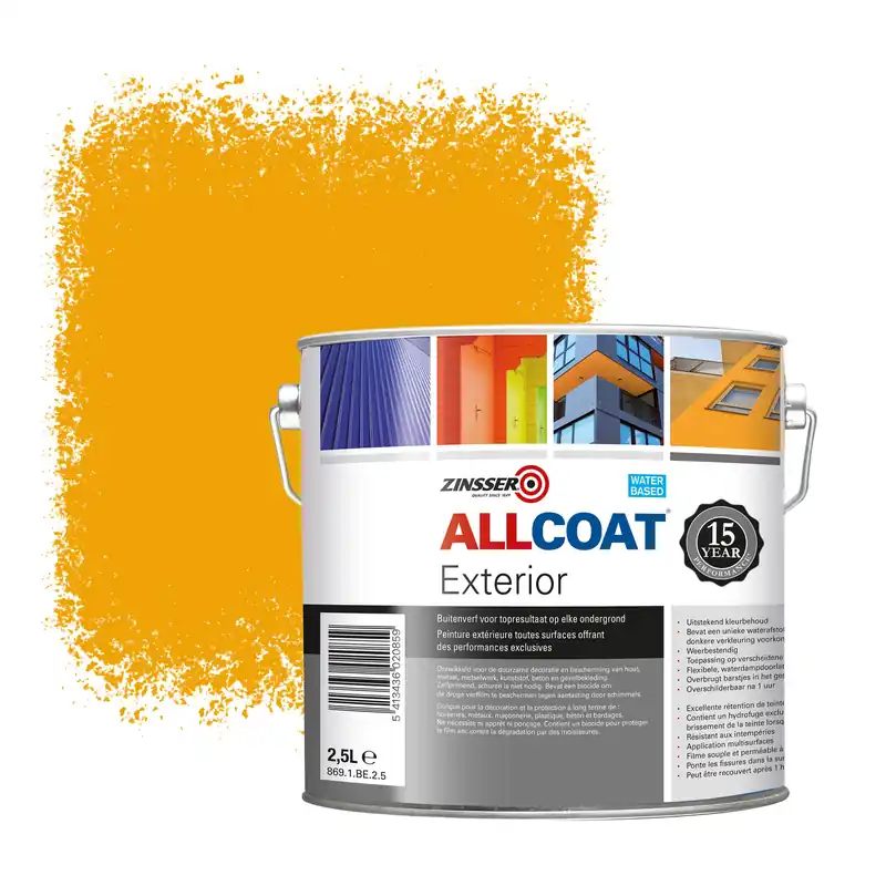 Zinsser Allcoat Exterior Muurverf RAL 1037 Zonnegeel - 2,5 liter Betrouwbaar
