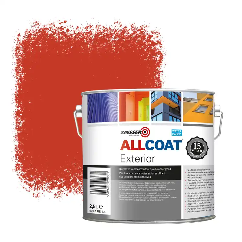 Koop Online Zinsser Allcoat Exterior Muurverf RAL 2002 Vermiljoen - 2,5 liter