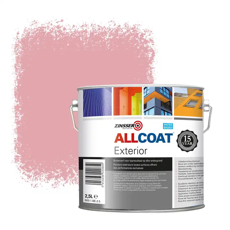 Zinsser Allcoat Exterior Muurverf RAL 3015 Roodviolet - 2,5 liter Gecertificeerd