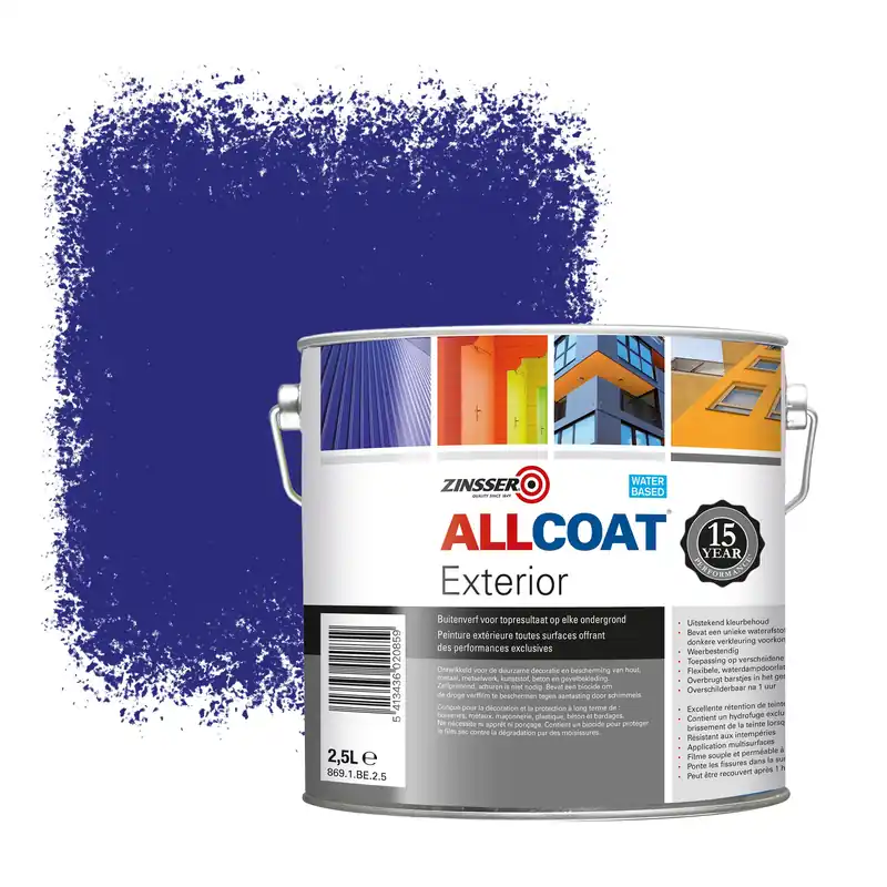Alleen Vandaag Zinsser Allcoat Exterior Muurverf RAL 5002 Ultramarijn blauw - 2,5 liter