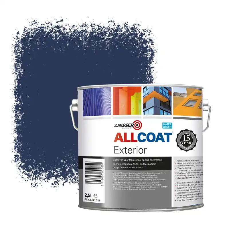 Nu Kopen Zinsser Allcoat Exterior Muurverf RAL 5003 Saffierblauw - 2,5 liter