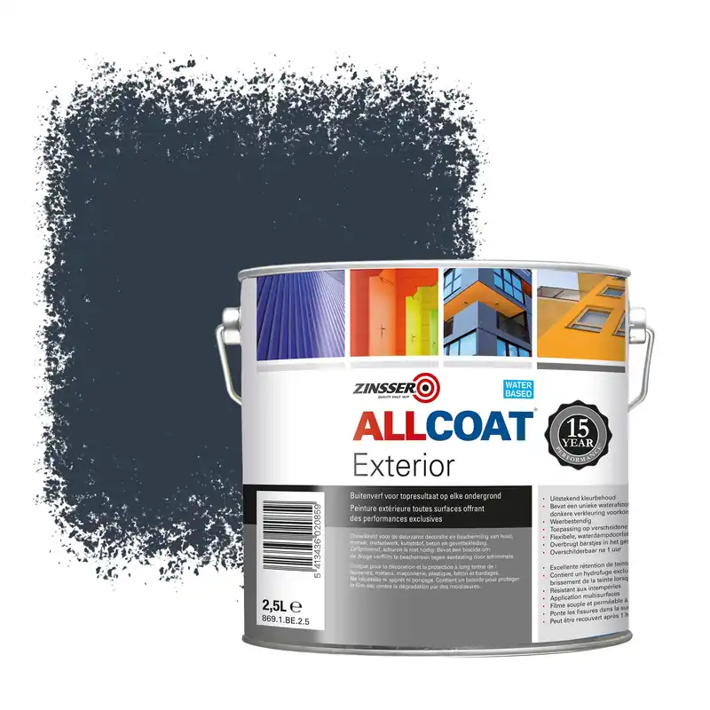 Bestseller Zinsser Allcoat Exterior Muurverf RAL 5008 Grijsblauw - 2,5 liter