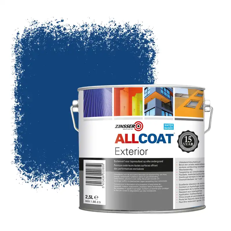 Voordeelprijs Zinsser Allcoat Exterior Muurverf RAL 5010 Gentiaanblauw - 2,5 liter