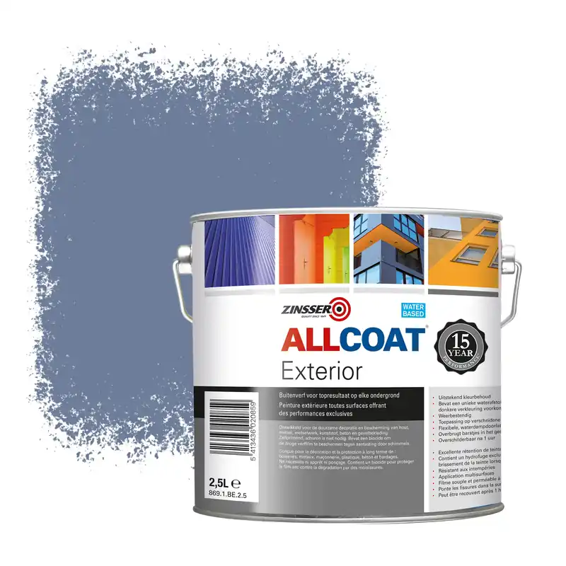 Zinsser Allcoat Exterior Muurverf RAL 5014 Duivenblauw - 2,5 liter Shop Nu