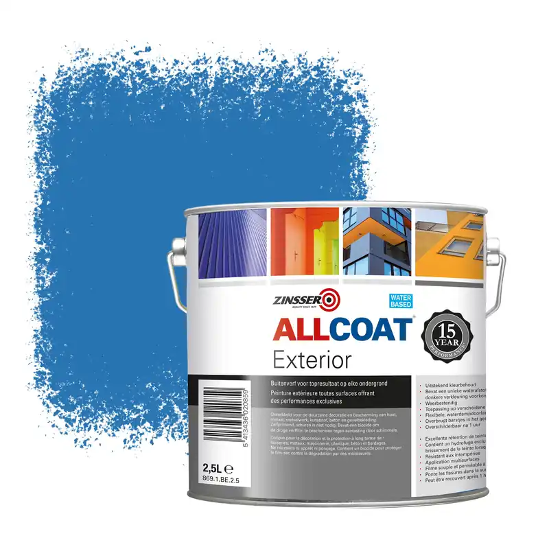 Zinsser Allcoat Exterior Muurverf RAL 5015 Hemelsblauw - 2,5 liter Koop Vandaag