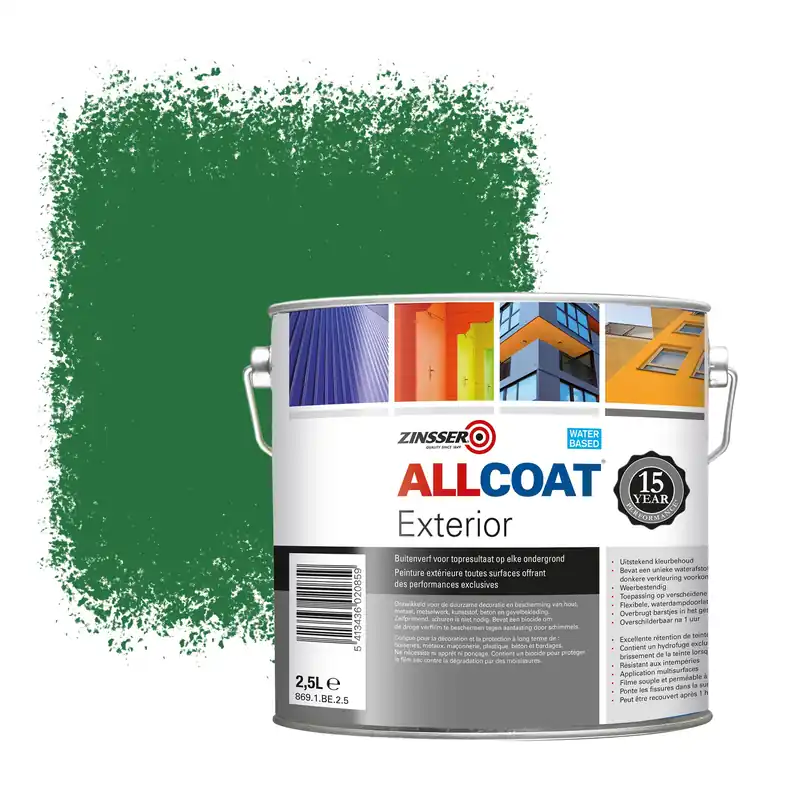 Zinsser Allcoat Exterior Muurverf RAL 6001 Smaragdgroen - 2,5 liter Koop Online