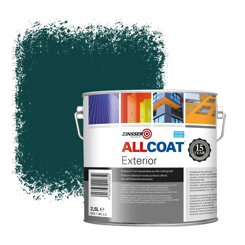 Beste Prijs Zinsser Allcoat Exterior Muurverf RAL 6004 Blauwgroen - 2,5 liter
