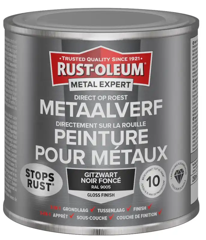 Fabrieksprijs Rust-Oleum Metal Expert Direct Op Roest Metaal Verf 250ml - RAL 9005