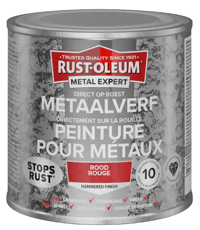 Merkproduct Rust-Oleum Metal Expert Direct Op Roest Hamerslag Verf Rood 250ml