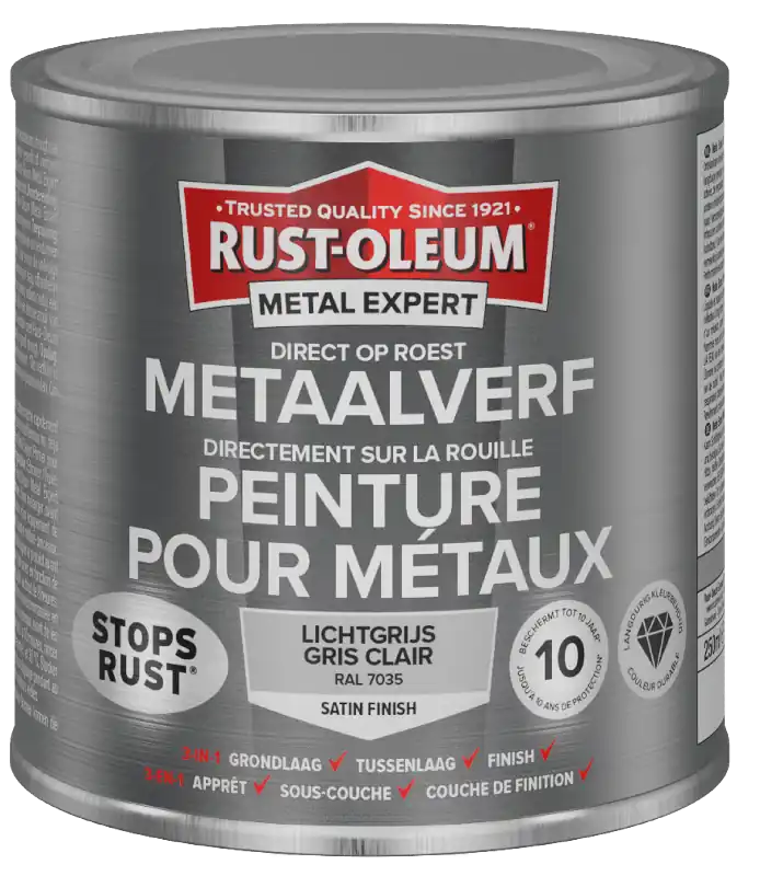 Rust-Oleum Metal Expert Direct Op Roest Metaal Verf Zijdeglans 250ml - RAL 7035 Fabrieksprijs