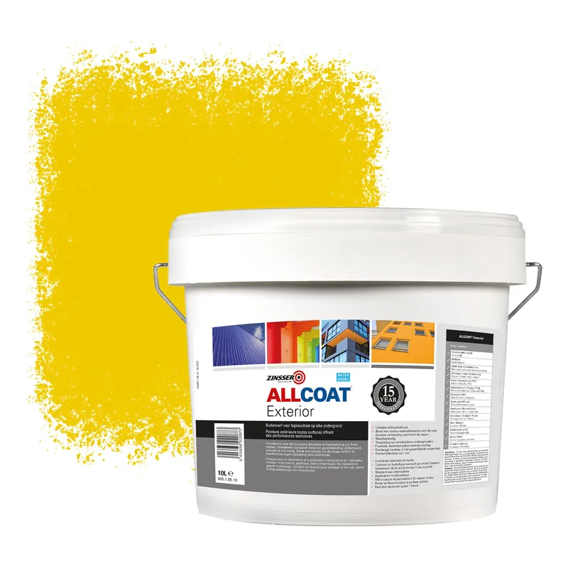 Bestseller Zinsser Allcoat Exterior Muurverf RAL 1023 Verkeersgeel - 10 liter