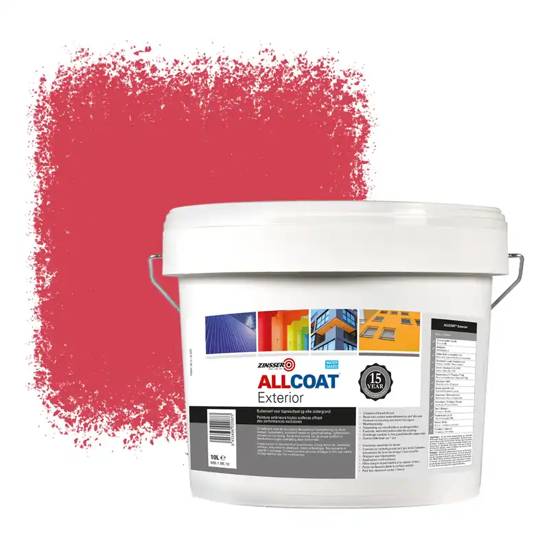 Zinsser Allcoat Exterior Muurverf RAL 3018 Aardbeirood - 10 liter Finale Uitverkoop