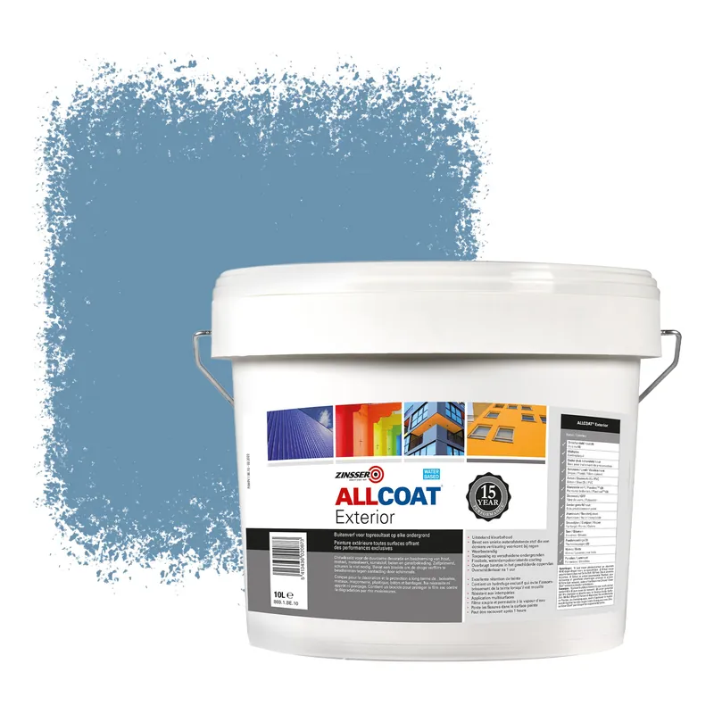 Finale Uitverkoop Zinsser Allcoat Exterior Muurverf RAL 5024 Pastelblauw - 10 liter