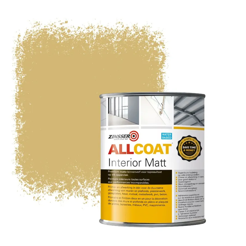 Speciale Aanbieding Zinsser Allcoat Interior Muurverf RAL 1002 Zandgeel - 1 liter
