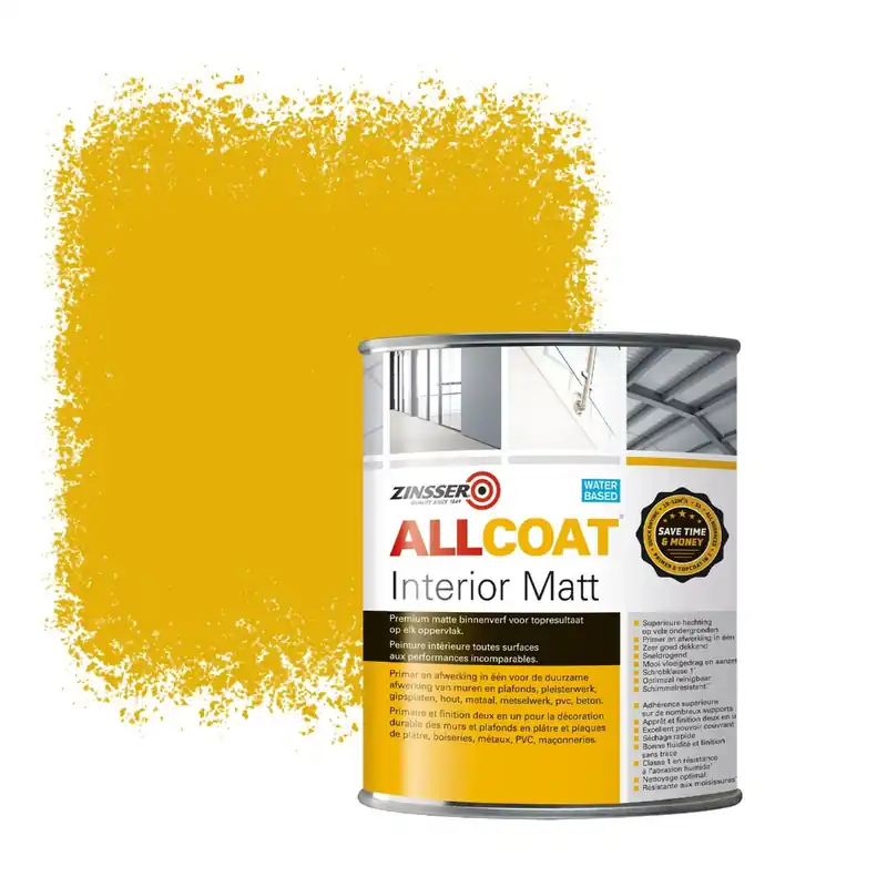 Finale Uitverkoop Zinsser Allcoat Interior Muurverf RAL 1004 Goudgeel - 1 liter