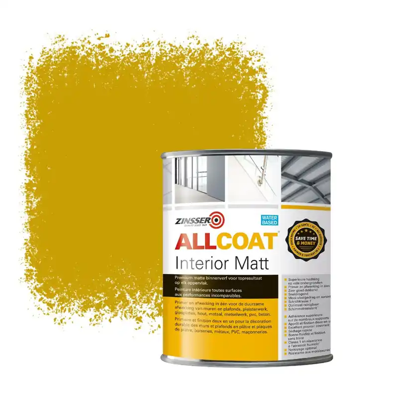 Betaalbaar Zinsser Allcoat Interior Muurverf RAL 1005 Honinggeel - 1 liter