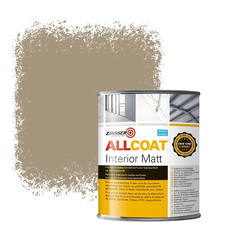 Fabrieksprijs Zinsser Allcoat Interior Muurverf RAL 1019 Grijsbeige - 1 liter