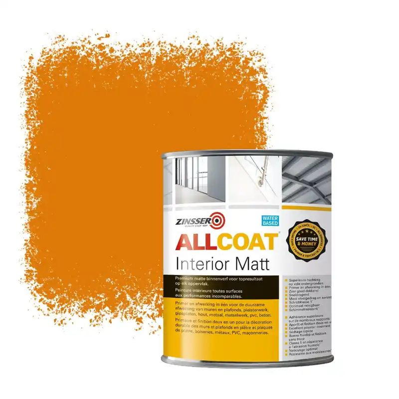 Zinsser Allcoat Interior Muurverf RAL 2000 Geeloranje - 1 liter Speciale Aanbieding